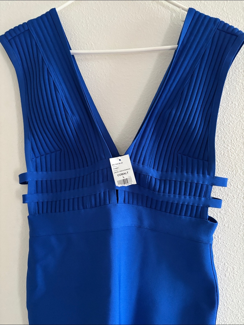 bebe Cobalt Blue V-Neck Ribbed Midi Dress - Picture 2 of 5